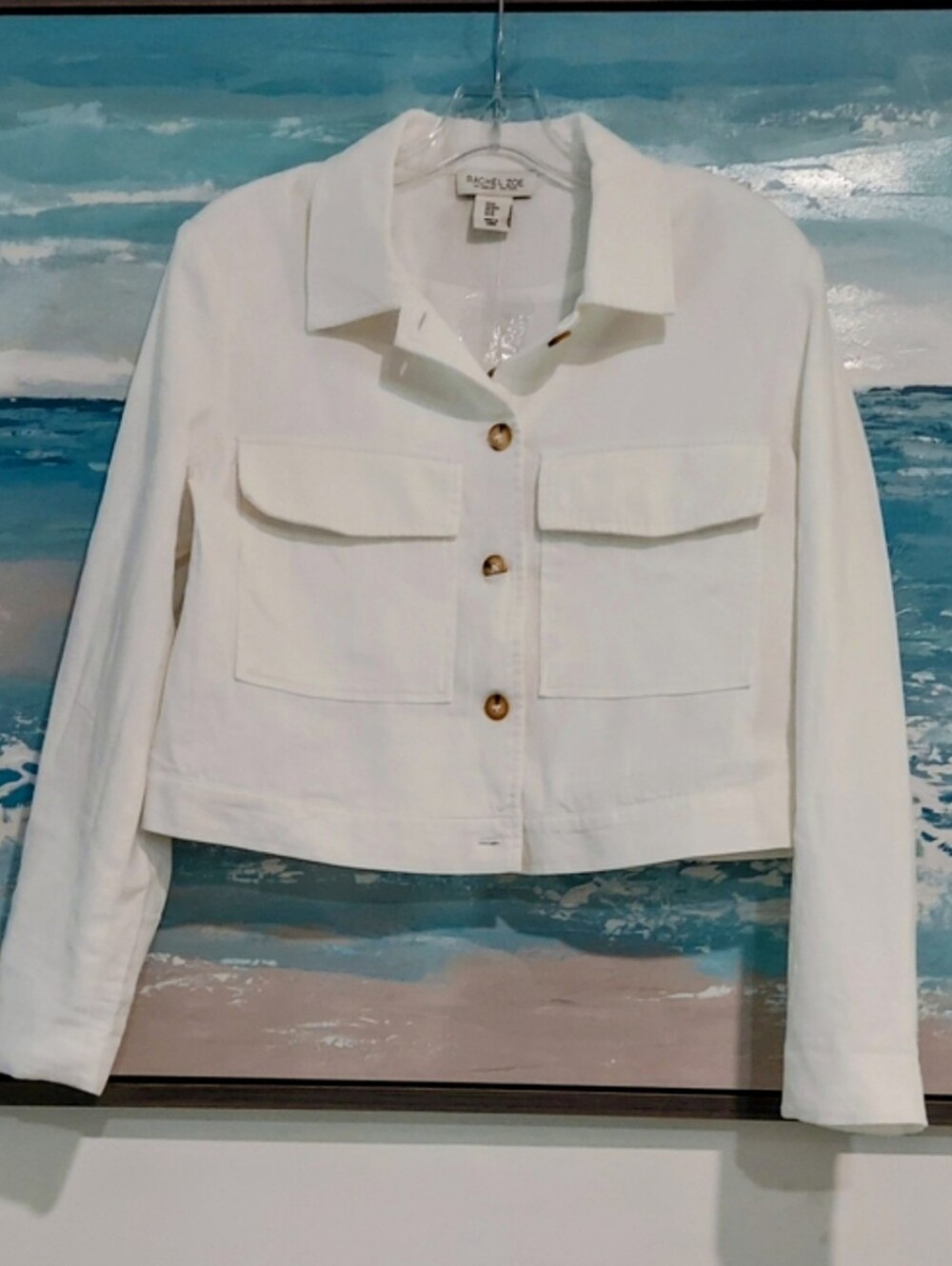 Rachel Zoe Off White Cropped Button Down Long Sleeve Jacket Sz M   NWT